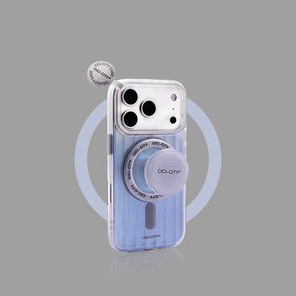 Holographic Striped MagSafe iPhone Case with Matching Stand