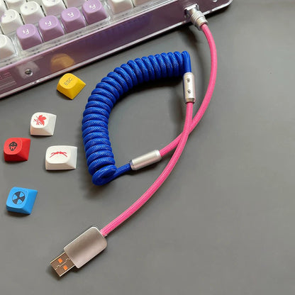 Two-Tone Coiled Braided Charging Cable, Retractable Spring Cord Supports CarPlay & CarLife Fast Charging