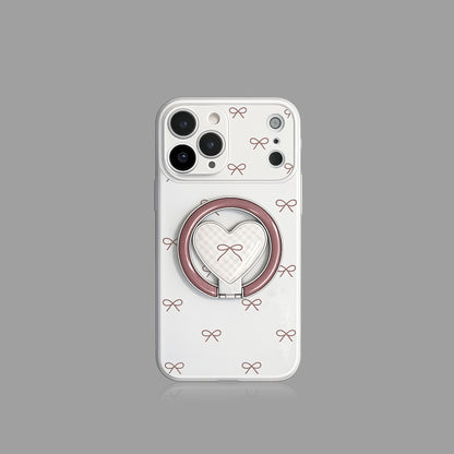 Ice Blue Polka Dot & Bow MagSafe iPhone Case with Heart Stand