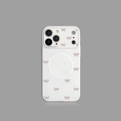 Ice Blue Polka Dot & Bow MagSafe iPhone Case with Heart Stand