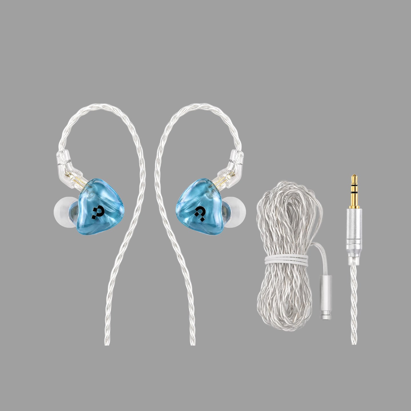 Pixel Art Resin Wired In Ear Earphones, Crystal Blue Headphones with Optional Mic & Type-C Plug for Daily Music Calls