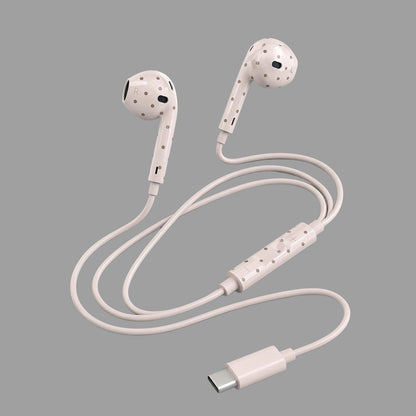 Retro Cute Polka Dot Half In-Ear Wired Headphones for iPhone & Android, Lightning / Type-C Plug Wired Earphones