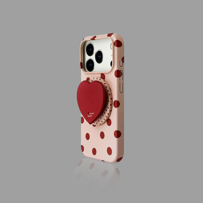 Heart & Polka Dot iPhone Case with Magnetic Heart Stand
