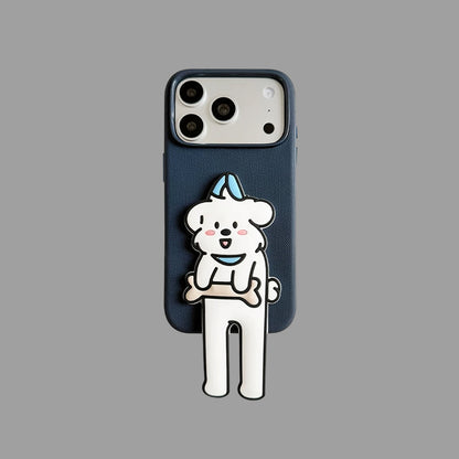 Long‑Leg Animal Stand iPhone Case, Fabric Texture 3D Cartoon Protective Cover