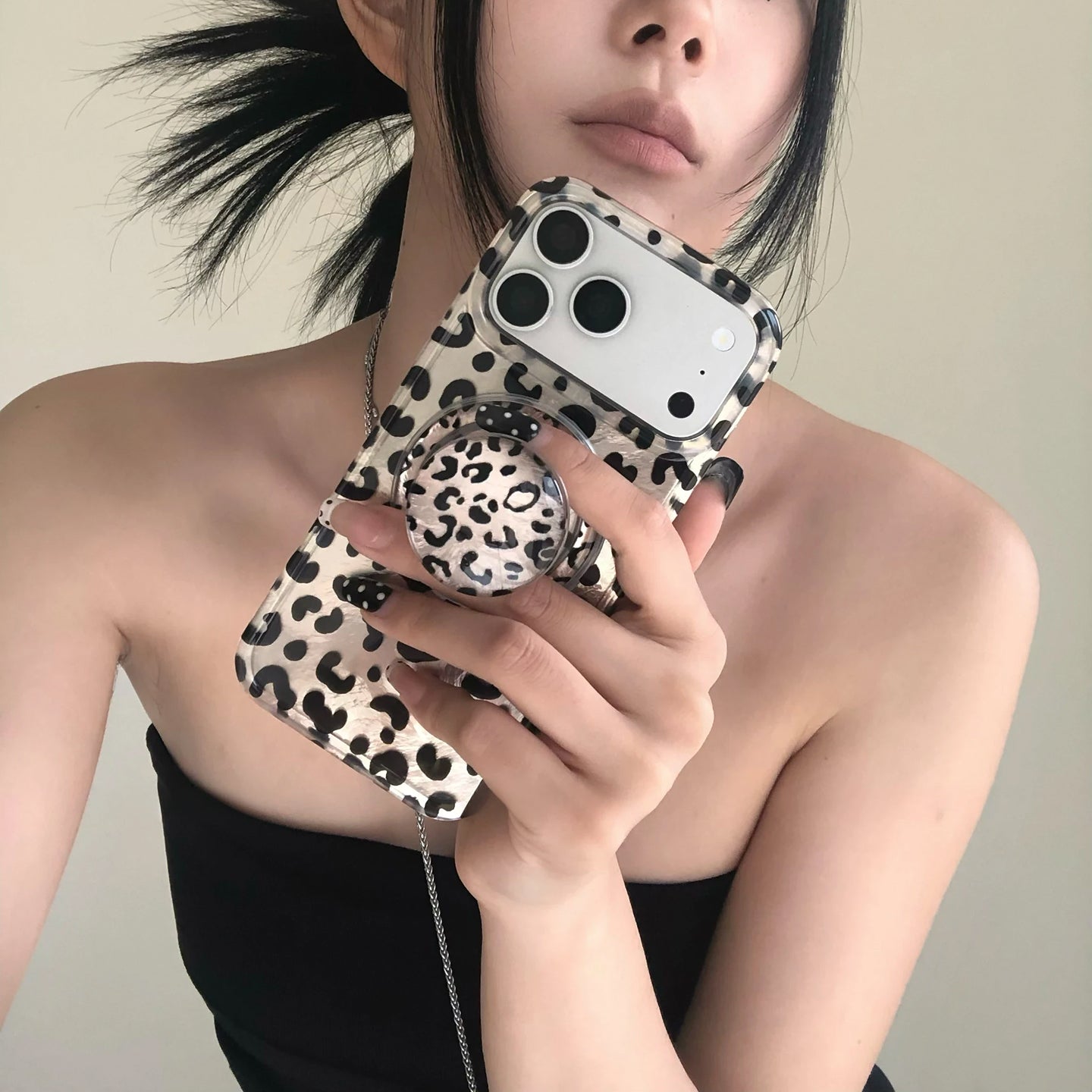 Vintage Leopard Print Magnetic iPhone Case, Reflective Tin Foil Texture