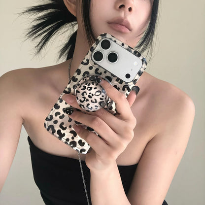 Vintage Leopard Print Magnetic iPhone Case, Reflective Tin Foil Texture