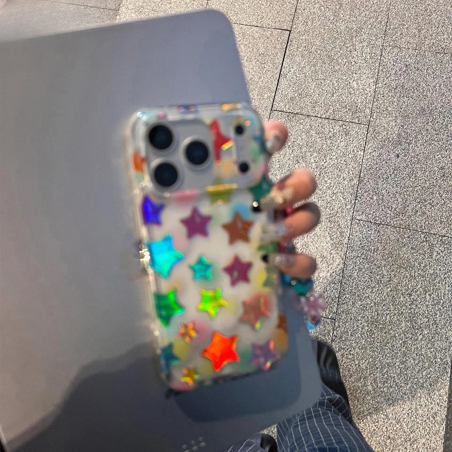 Dopamine Holographic Star iPhone Case, Semi-Transparent